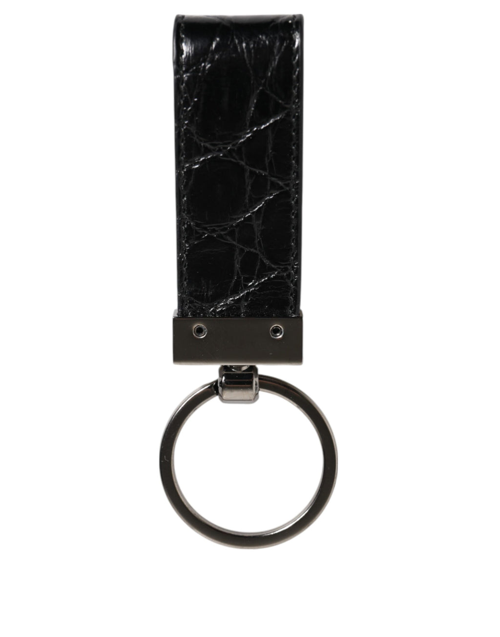 Dolce & Gabbana Black Leather Logo Metal Ring Keychain Holder Men Keyring