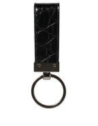 Dolce & Gabbana Black Leather Logo Metal Ring Keychain Holder Men Keyring