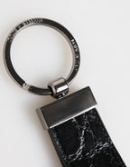 Dolce & Gabbana Black Leather Logo Metal Ring Keychain Holder Men Keyring