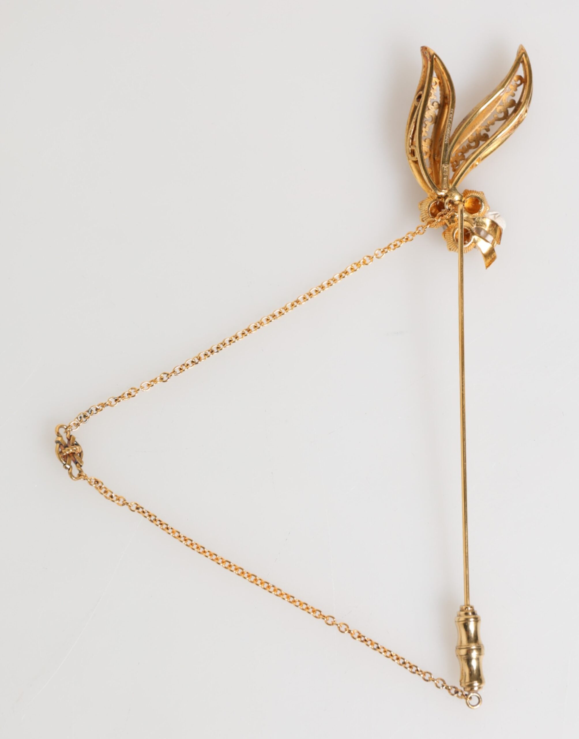 Dolce & Gabbana Gold Tone 925 Sterling Silver Crystal Chain Pin Brooch