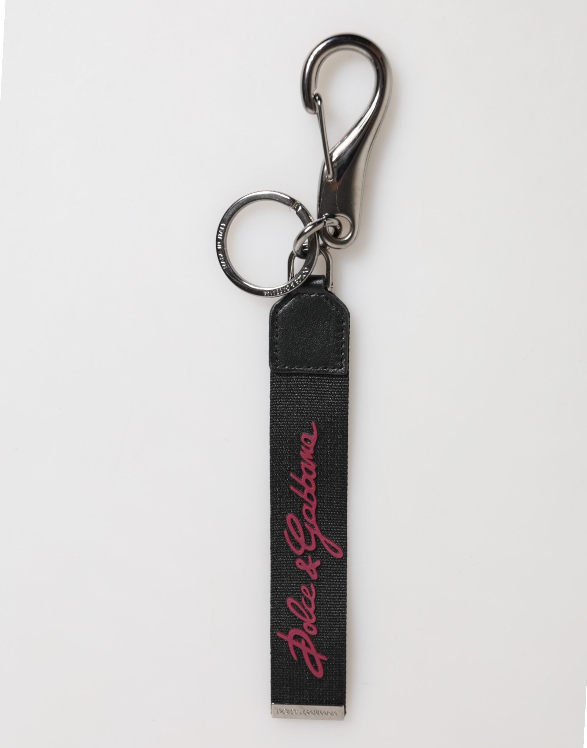 Dolce & Gabbana Black Red Polyester DG Logo Silver Men Keychain Keyring