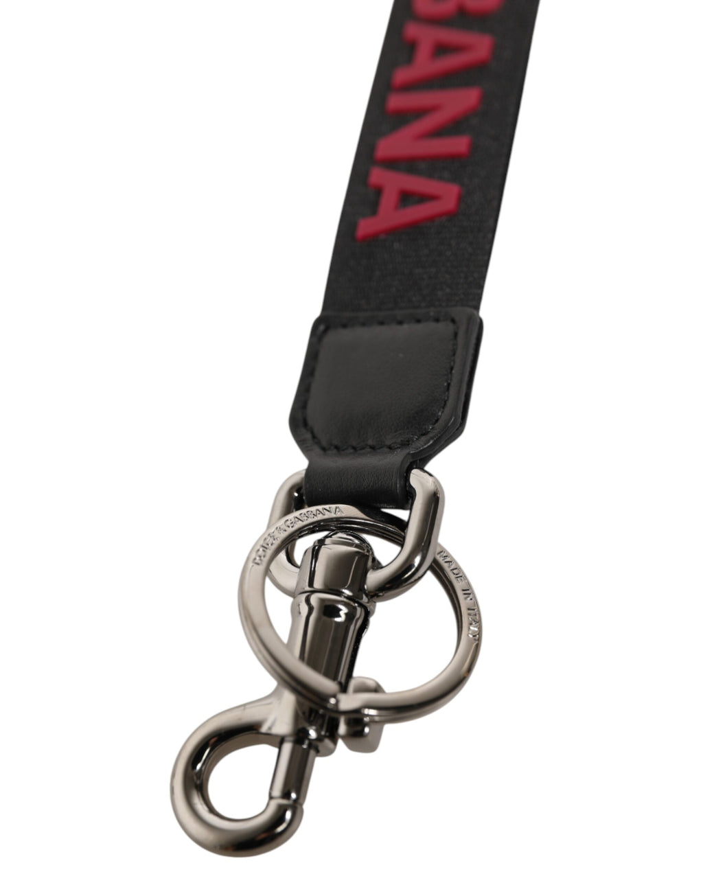 Dolce & Gabbana Black Red DG Logo Polyester Silver Men Keychain Keyring