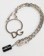 Dolce & Gabbana Silver Tone Brass Chain DG Logo Pendant Men Necklace