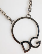 Dolce & Gabbana Silver Tone Brass Chain DG Logo Pendant Men Necklace