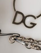 Dolce & Gabbana Silver Tone Brass Chain DG Logo Pendant Men Necklace