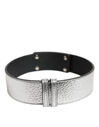 Dolce & Gabbana Silver Textured Leather Gold Tone Metal Neckband