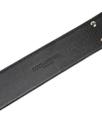 Dolce & Gabbana Silver Textured Leather Gold Tone Metal Neckband