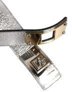 Dolce & Gabbana Silver Textured Leather Gold Tone Metal Neckband