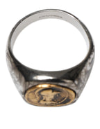 Dolce & Gabbana Silver Tone Engraved Two Color Real Brass Ring
