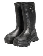 Dolce & Gabbana Metallic Black Pull On Rain Boots Men Shoes