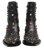 Dolce & Gabbana Black Crystal Cowboy Leather Men Boots Shoes