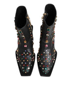 Dolce & Gabbana Black Crystal Cowboy Leather Men Boots Shoes