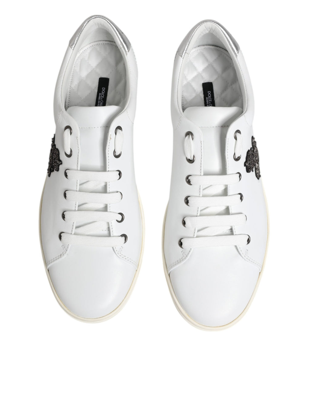 Dolce & Gabbana White Crown Bee Leather Low Top Sneakers Shoes