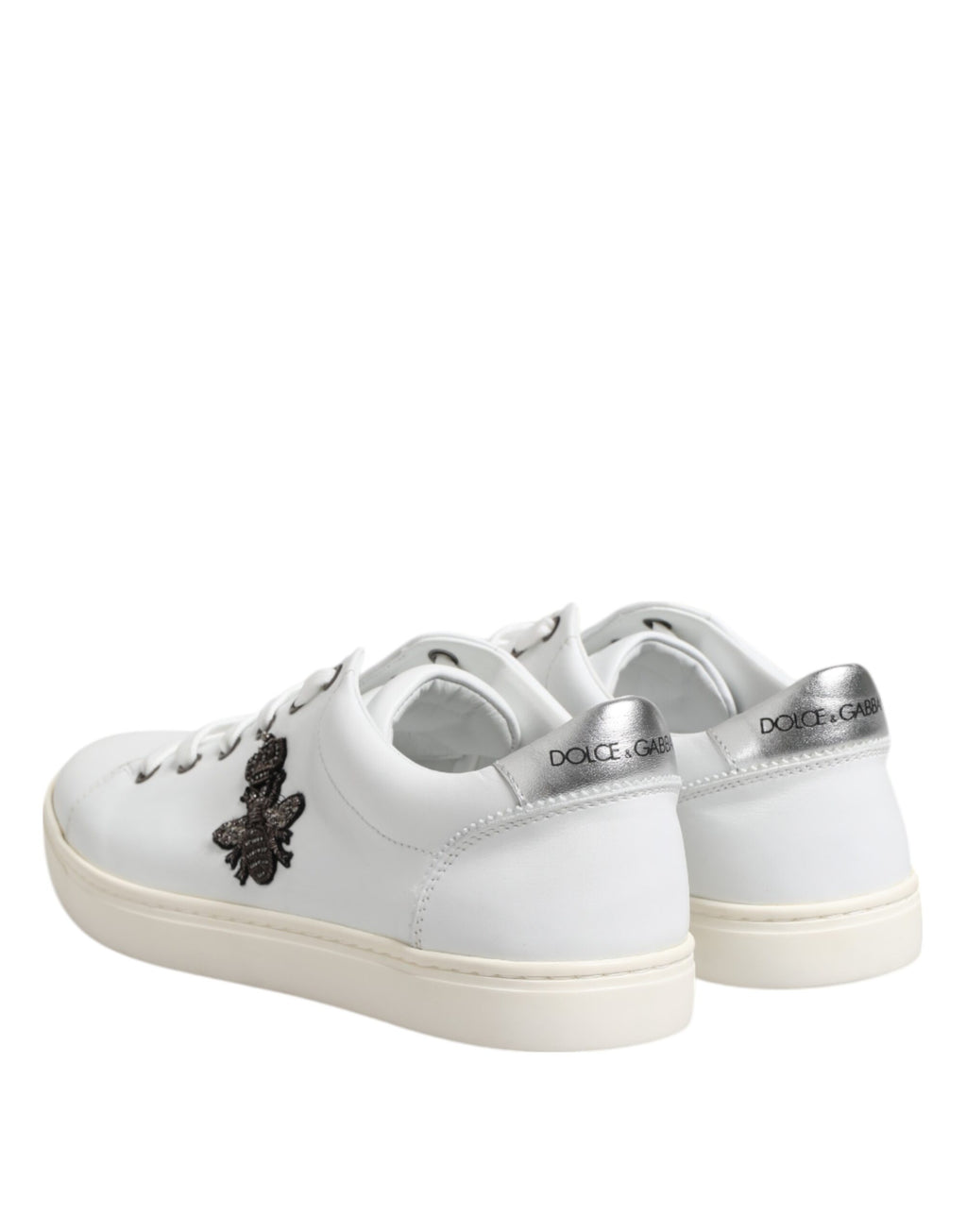 Dolce & Gabbana White Crown Bee Leather Low Top Sneakers Shoes