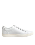 Dolce & Gabbana White Crown Bee Leather Low Top Sneakers Shoes