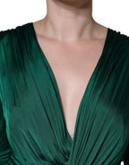 Dolce & Gabbana Dark Green Viscose Long Sleeve Midi Dress