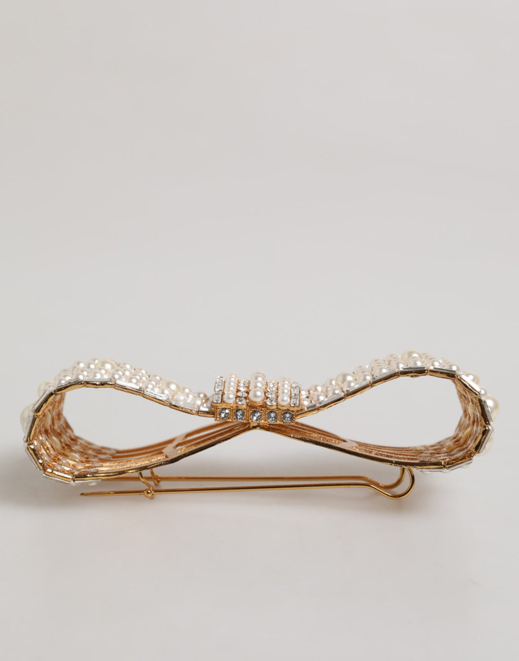 Dolce & Gabbana Gold Tone Brass Bow Crystal FauxPearl Embellished Brooch