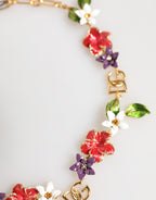 Dolce & Gabbana Gold Brass Logo Detail Floral Fashion Jewelry Necklace