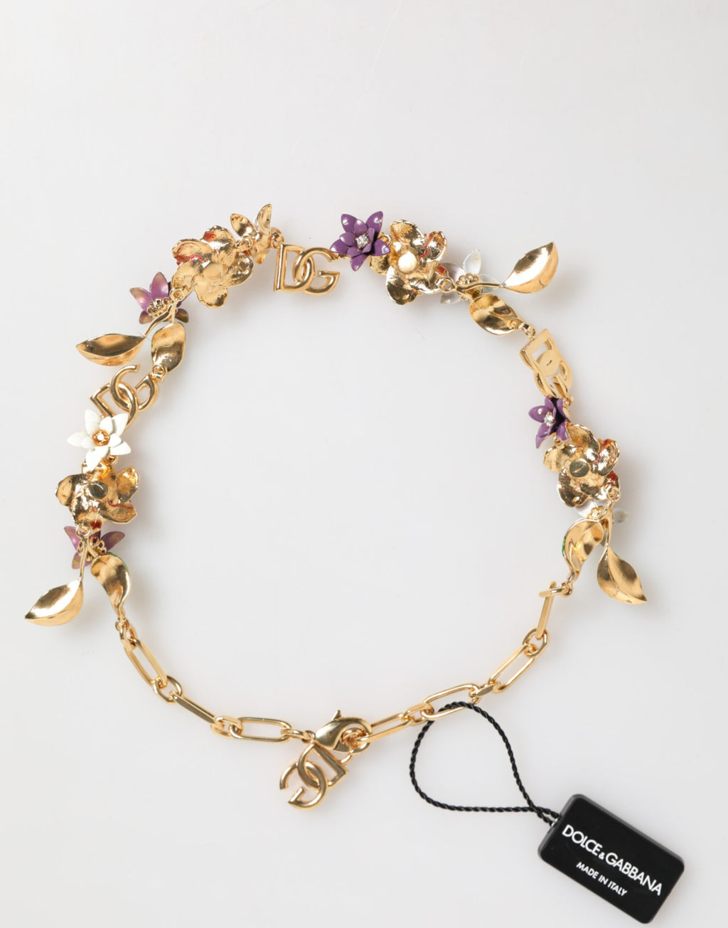 Dolce & Gabbana Gold Brass Logo Detail Floral Fashion Jewelry Necklace