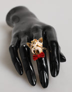 Dolce & Gabbana Gold Brass Resin Beige Dog Pet Accessory Ring