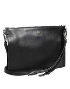 Dolce & Gabbana Black Palmellato Leather Logo Plaque Shoulder Borse Bag