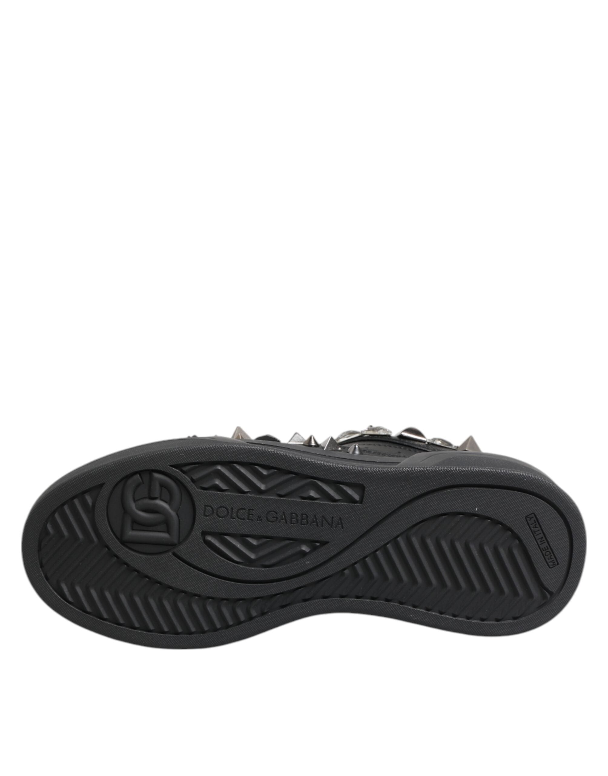 Dolce & Gabbana Black Leather Studded Low Top Sneakers Shoes