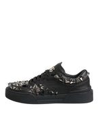 Dolce & Gabbana Black Leather Studded Low Top Sneakers Shoes