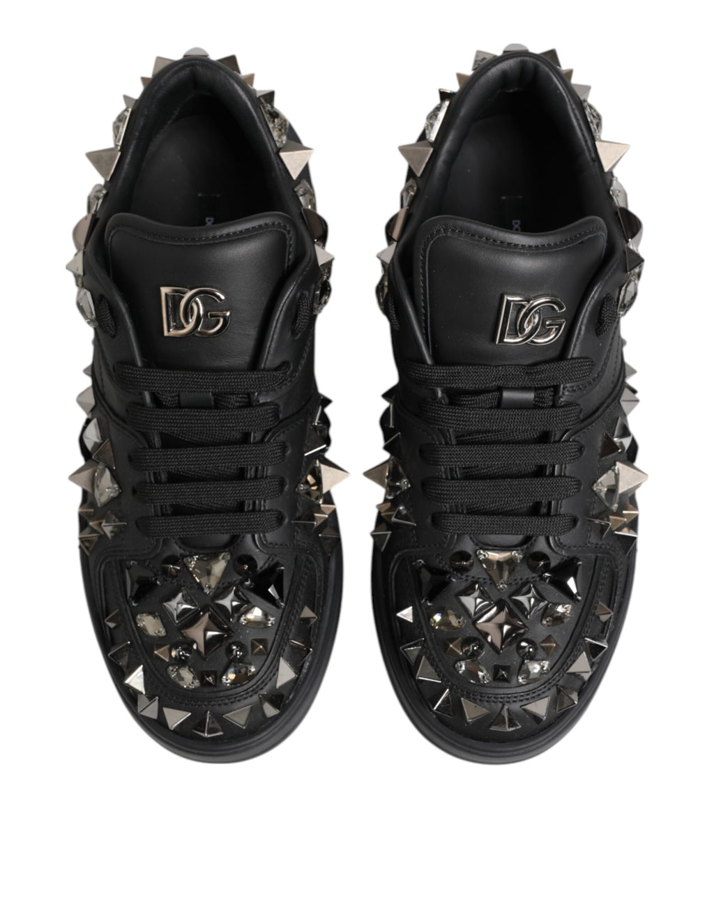 Dolce & Gabbana Black Leather Studded Low Top Sneakers Shoes