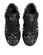 Dolce & Gabbana Black Leather Studded Low Top Sneakers Shoes