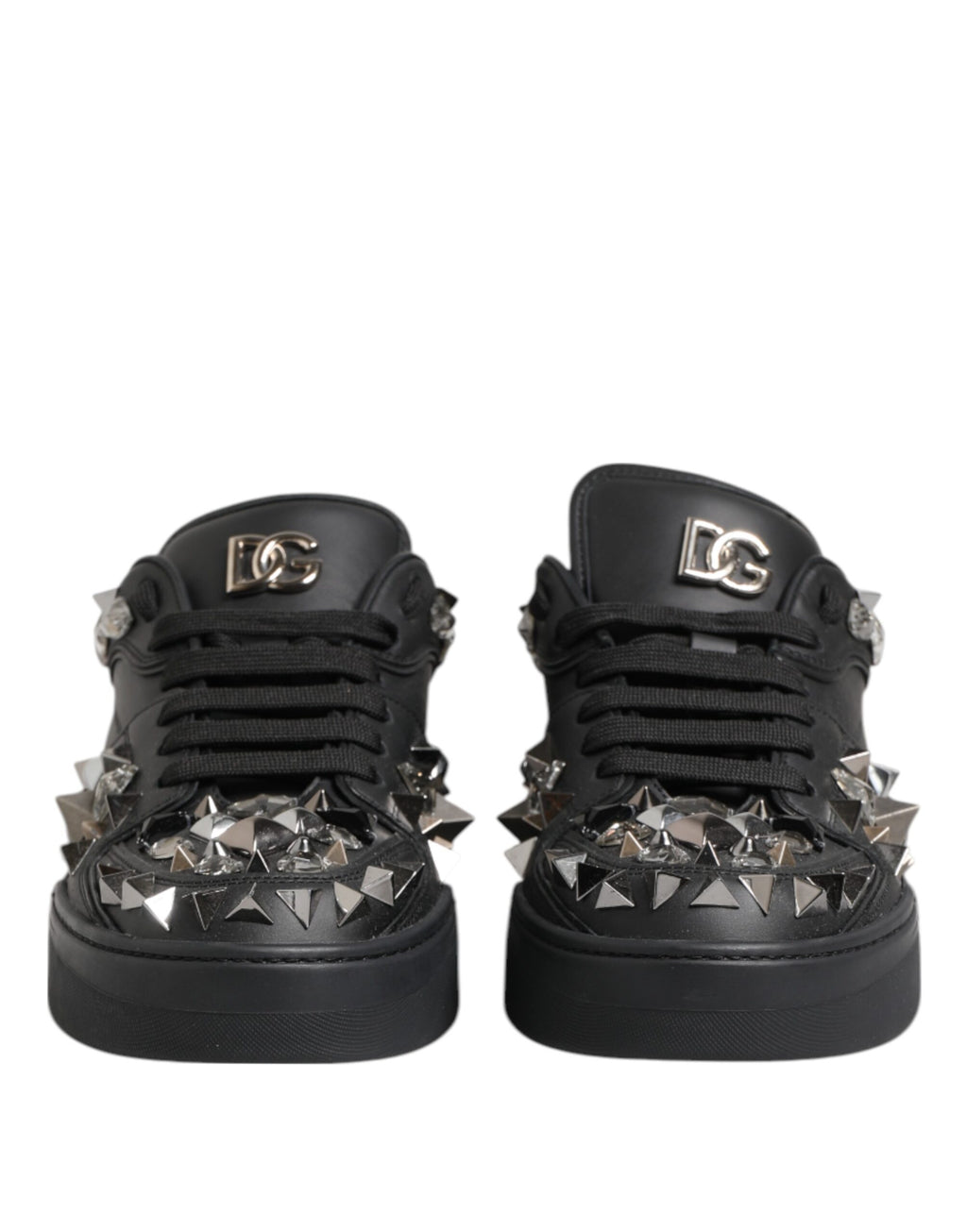 Dolce & Gabbana Black Leather Studded Low Top Sneakers Shoes