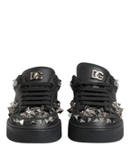Dolce & Gabbana Black Leather Studded Low Top Sneakers Shoes