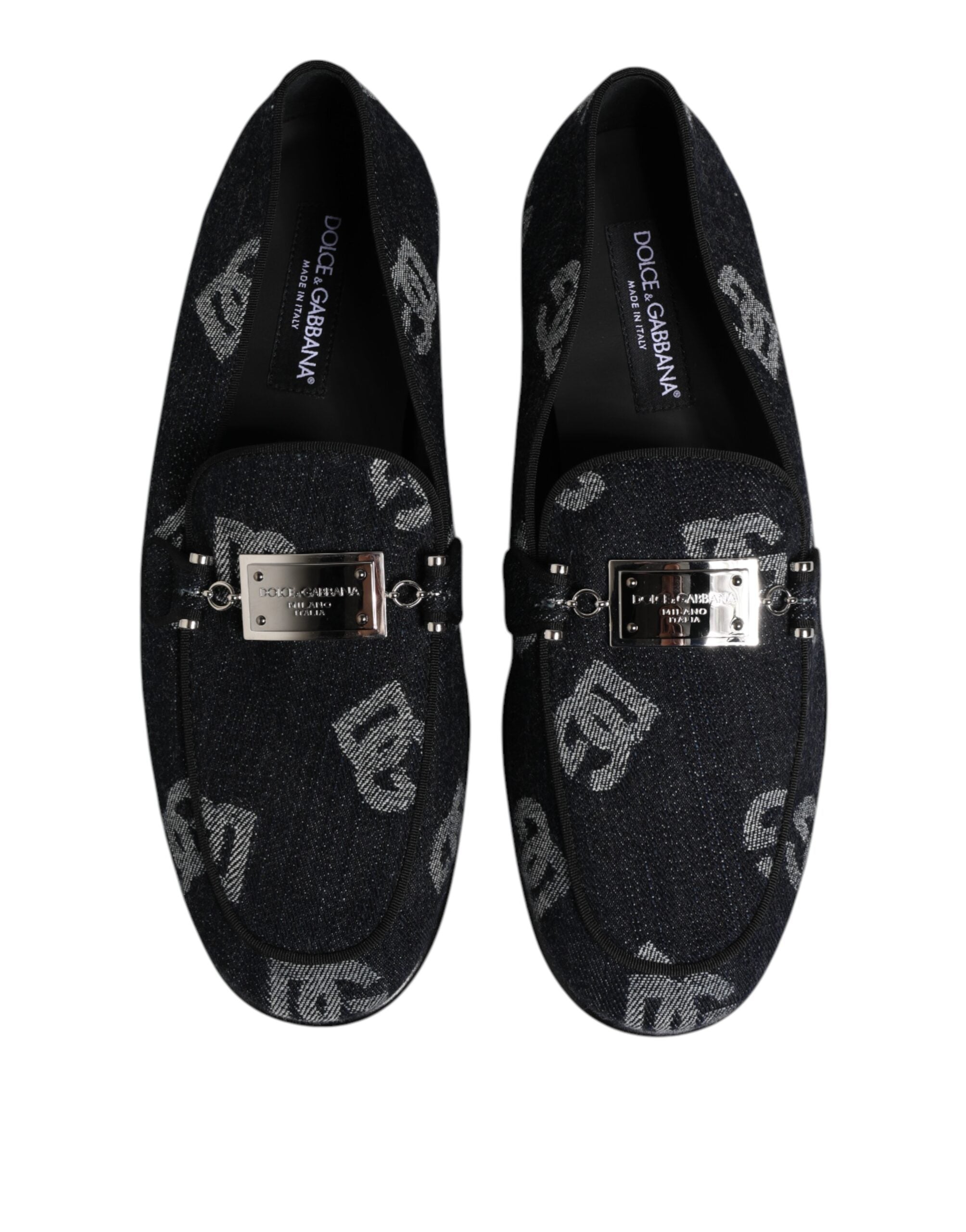 Dolce & Gabbana Blue Logo Cotton Loafers Formal Dress Shoes