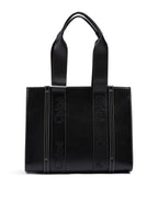 Chloé Black Woody Embroidered Logo Leather Medium Tote Bag