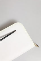 Dolce & Gabbana White Leather Logo Plaque Zip Around Continental Wallet