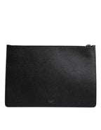 Dolce & Gabbana Black Leather Golden Pig Print Men Clutch Pouch Borse Bag