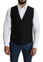 Dolce & Gabbana Black Wool Men Formal Waistcoat Vest