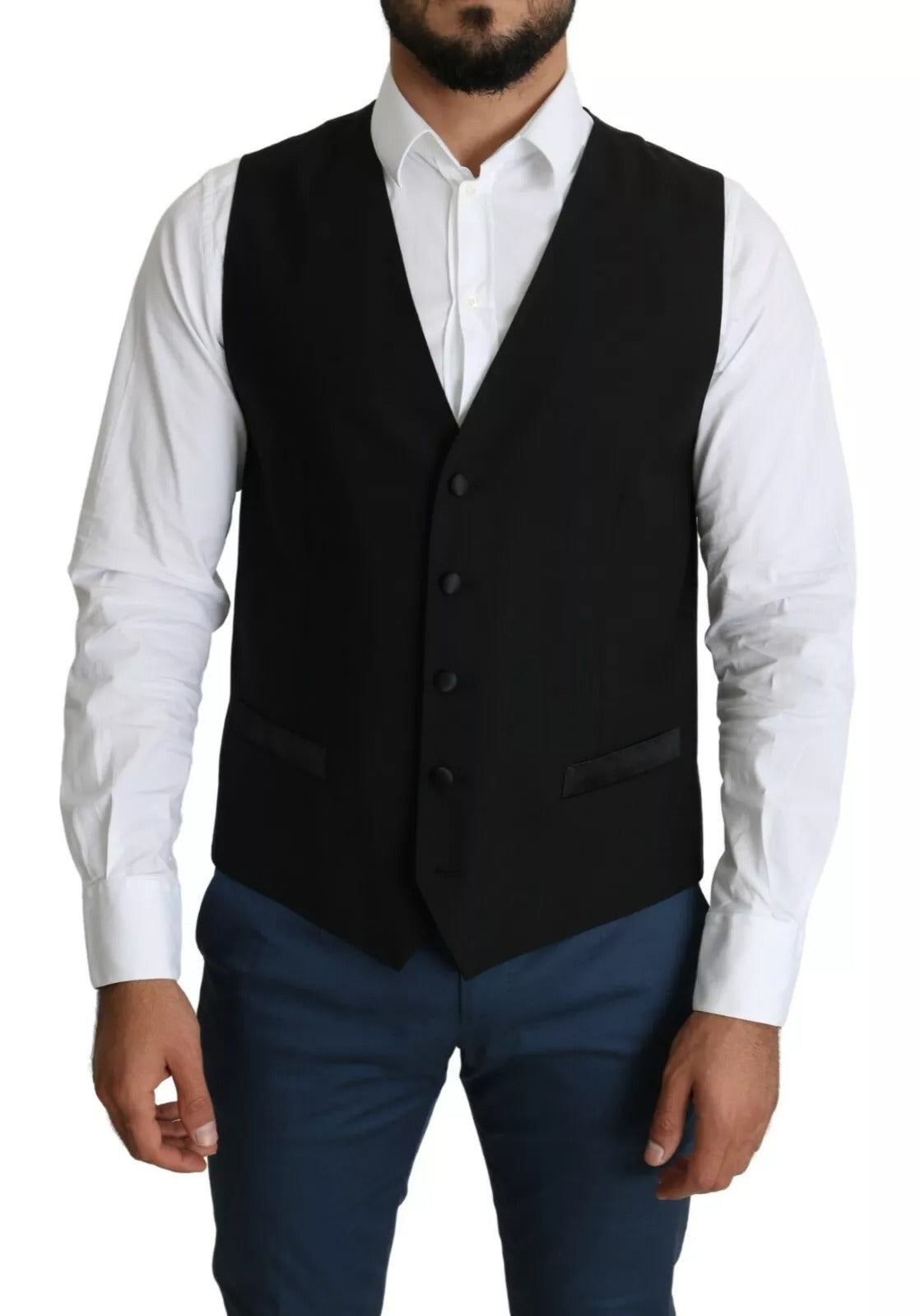 Dolce & Gabbana Black Wool Men Formal Waistcoat Vest
