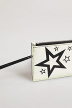 Dolce & Gabbana White Leather Douphin DG Logo Star Print Card Holder Wallet