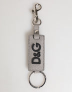 Dolce & Gabbana Gray Leather Logo Metal Ring Keychain Holder Men Keyring