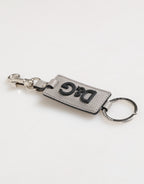 Dolce & Gabbana Gray Leather Logo Metal Ring Keychain Holder Men Keyring