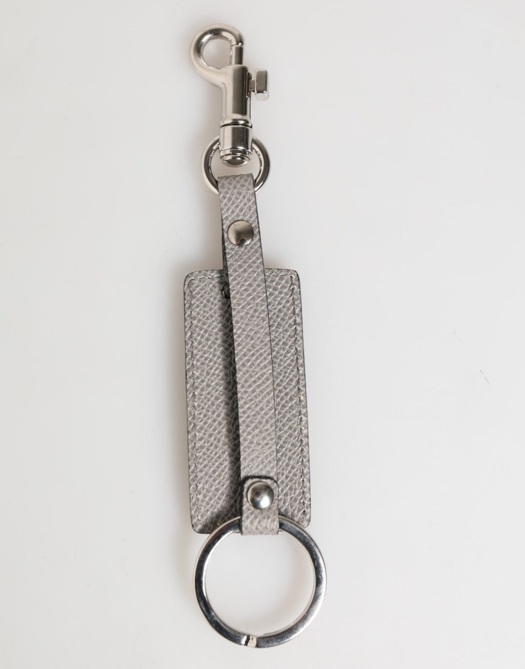 Dolce & Gabbana Gray Leather Logo Metal Ring Keychain Holder Men Keyring