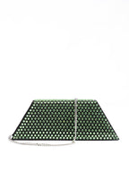 Amina Muaddi Mini Black Satin And Green Crystals Shoulder Bag