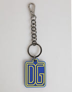 Dolce & Gabbana Blue Yellow DG Rubber Logo Silver Men Keychain Keyring