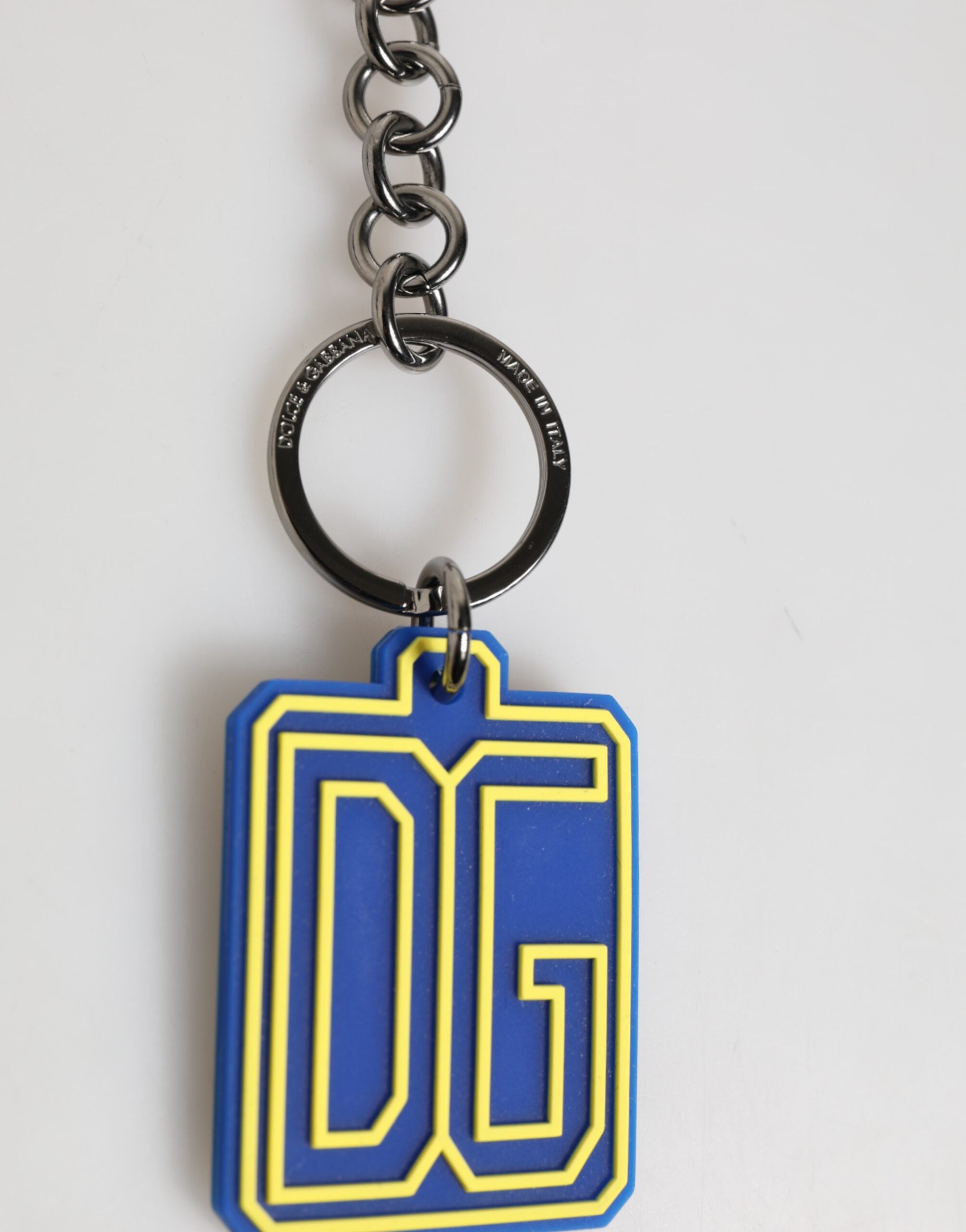 Dolce & Gabbana Blue Yellow DG Rubber Logo Silver Men Keychain Keyring