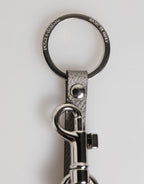 Dolce & Gabbana Gray Leather Logo Metal Ring Keychain Holder Men Keyring