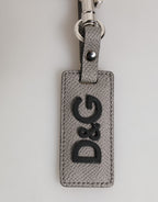 Dolce & Gabbana Gray Leather Logo Metal Ring Keychain Holder Men Keyring
