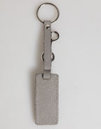 Dolce & Gabbana Gray Leather Logo Metal Ring Keychain Holder Men Keyring