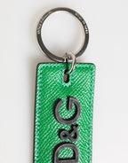 Dolce & Gabbana Green Leather Logo Metal Ring Keychain Holder Men Keyring