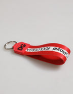Dolce & Gabbana Red Logo Polyester Silver Brass Holder Keychain Men Keyring