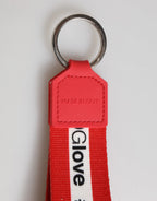 Dolce & Gabbana Red Logo Polyester Silver Brass Holder Keychain Men Keyring